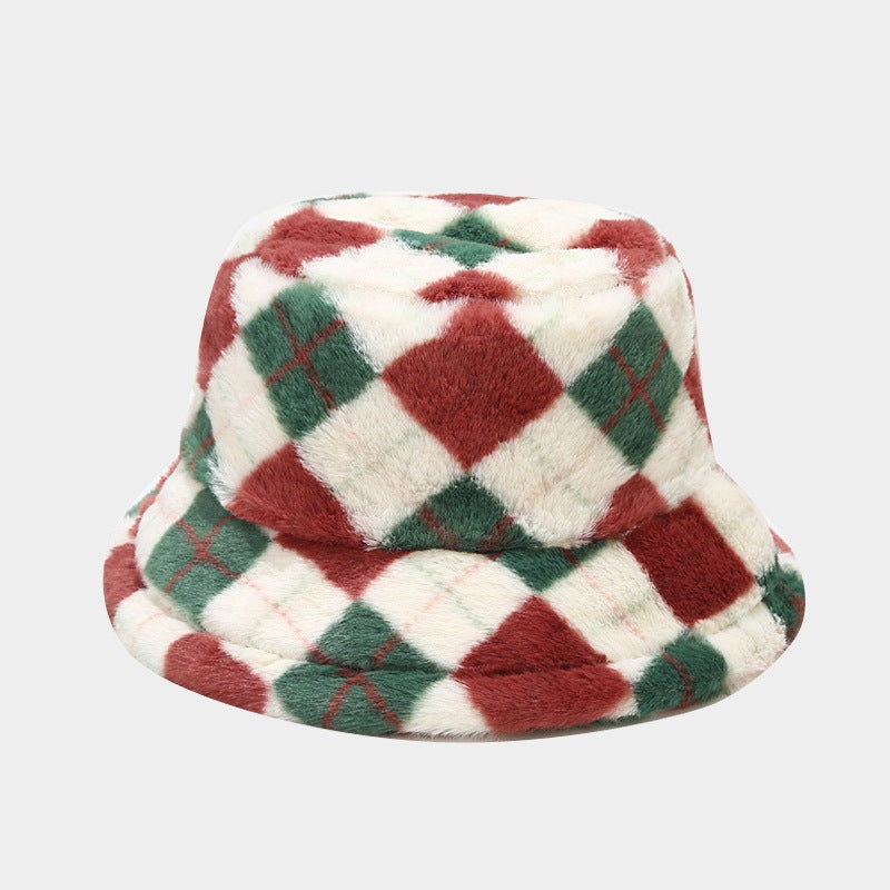 Wholesale Cotton Winter New Contrasting Color Plaid Thickened Warm Fisherman Hat